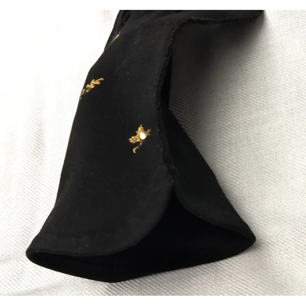 Madeleine Debs Wristlet Gloves Black Gold Embroidered Leaf Rhinestone Size 7 Vtg